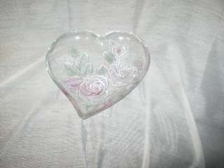 Depression Glass, Clear, Rose Design, Heart Shaped, Candy/Trinket 