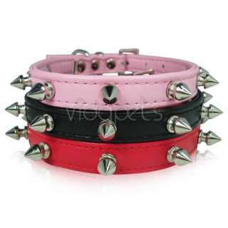 Leather Spiked Dog Collar XS S M Small Medium Spikes  