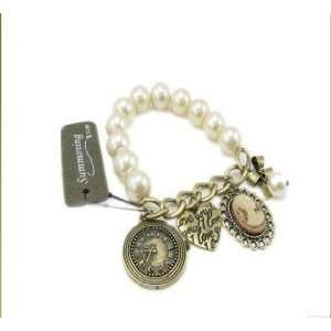   faux pearl bracelet heart cameo beauty clock charms jewelry elegant