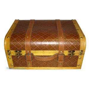 Leather Wood Trunk with Leather Handle 