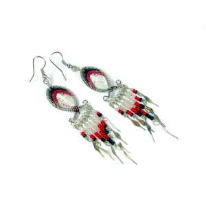 Fire and Ice Spiral Drop Earrings with Bead and Silver Shimmer Dangles
