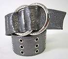 MICHAEL MICHAEL KORS Gray Metallic Silver Tone Holey Leather Belt Sz L 