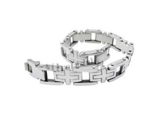 Mens Silver Cross Stainless Steel Chain Bracelet Bangle SB37 