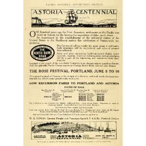  1911 Ad Astoria Centennial Rose Festival Portland OR 