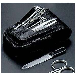  5 Pieces Travel manicure Set, Black Leather Case, tarnish 
