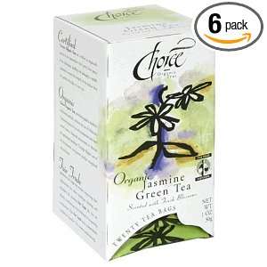 Choice Organic Jasmine Green Tea, 20 Count Box (Pack of 6):  