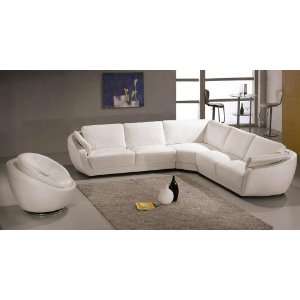  Modern Designer White Full Leather Sectional Sofa and Chair 