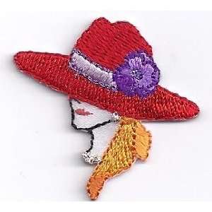 Red Hat Lady w/Silver Earring & Necklace/Iron On Embroidered Applique