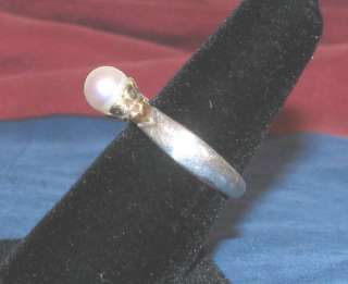 James Avery Sterling Silver 14K Gold Floral Mounted Pearl Ring 7 