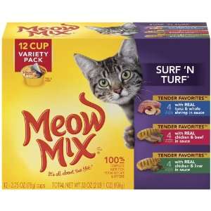 Meow Mix, Surf N Turf Variety Pack, 2.75 Ounce Cups (Pack of 48 