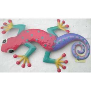  Decorative Metal Gecko Wall Plaque Blue Pink Everything 