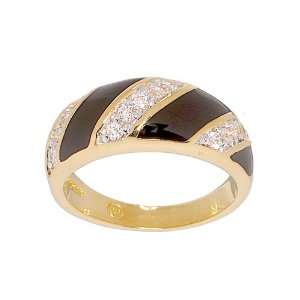  Tone Classic Small Dome Ring in Black Epoxy and Cubic Zirconia Size 5