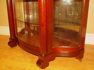   Mahogany Curved Glass Curio China Cabinet Bookcase NO RESERVE  