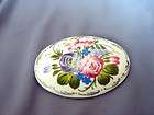 Young Lady With Flowers Russian Fedoskino Hand Painted MOP BROOCH 