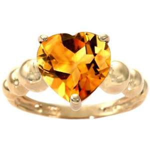   Gold Beaded Heart Gemstone Ring Citrine, size8.5 diViene Jewelry