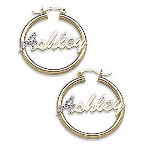    Name Hoops with Diamond Accent   Personalized Jewelry Jewelry