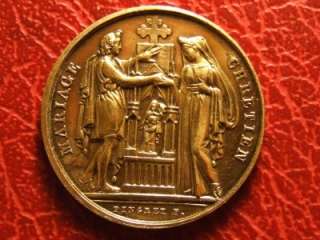 Art nouveau marriage gold plated silver 1901 medal by PINGRET  