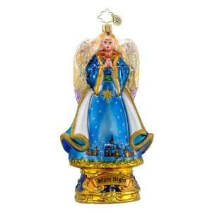   CLASSIC CAROL SILENT NIGHT Angel Glass Christmas Ornament: Home