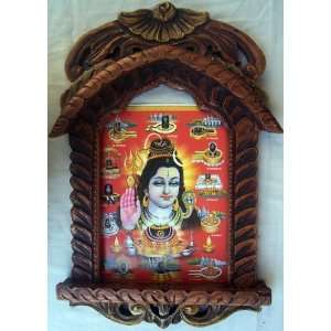Lord Shiva with Shivling and various Jyotiling poster painting in Wood 