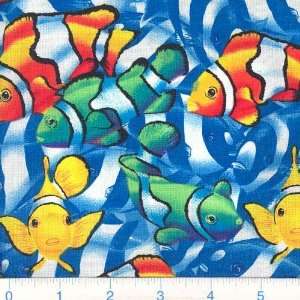  45 Wide Clown Fish Blue Fabric By The Yard: Arts, Crafts 