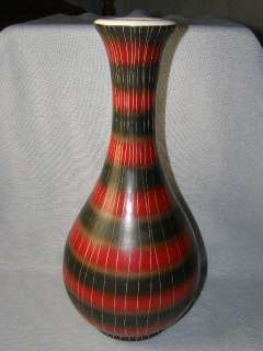 Mid Century Pottery Norway Circles & Rays Vase KK  