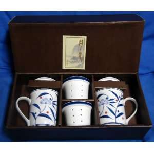  Y30 Deluxe Ceramic Mug Lid Tea Strainer Set for Two 