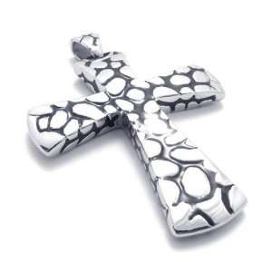    316L Stainless Steel Cobble Cross Pendant Necklace Jewelry