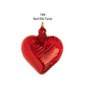  Glass Eye Studios Red Rib Twist Heart Glass Ornament 