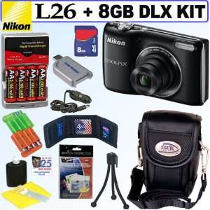  Nikon COOLPIX L26 16.1 MP Digital Camera (Black) + 8GB 