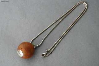 Authentic HERMES CLOUS DE SELLE Spherical Wood Ball Pendant Necklace w 