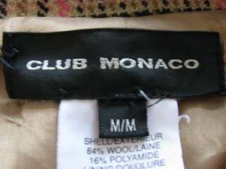 CLUB MONACO SOFT HOUNDSTOOTH PLAID PATTERN WOOL MILITARY TRENCH COAT 