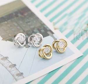Korea Popular Twisted Petal Shining Crystals earring  