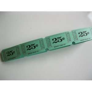  100 Green 25 cents Consecutively Numbered Raffle Tickets 