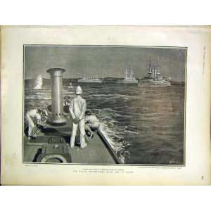  Naval Manoeuvres X Fleet Cannon Waugh Old Print 1903