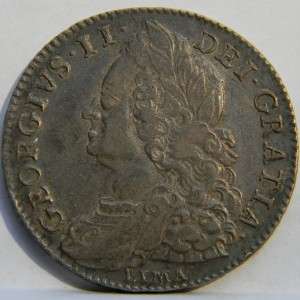 GREAT BRITAIN, George II rare captured silver 1746 silver Lima 1/2 