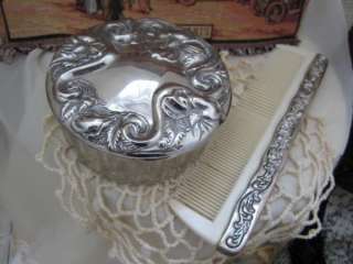   Lot Silverplate Powder Jar Comb Compacts 1872 Godey Fashion+  