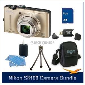 Nikon COOLPIX S8100 Gold Digital Camera 8GB Bundle w/ Reader, Digpro 