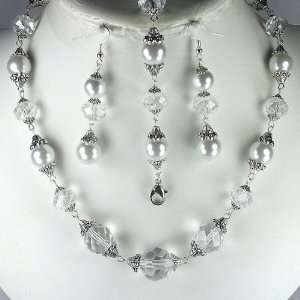 Angelic Periwinkle crystal and White pearl matching wedding jewelry 