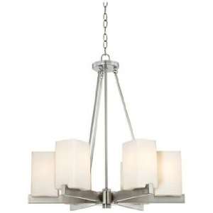  6 Light Brushed Steel and Square Frosted Glass Chandelier 