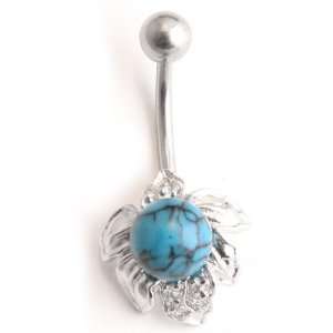  925 Sterling Silver Turquoise Flower Belly Ring: Jewelry