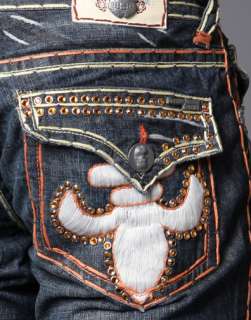 Laguna Beach Jeans mens Embroidered ORANGE 2G Crystals **SAMPLE 