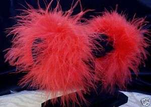 RED Marabou Feather Hair Scrunchies and Cuff Ties NWT  