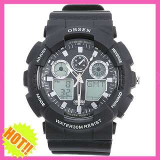 OHSEN Multifunction Alarm Sotpwatch Date World Time Wrist Sport Watch 