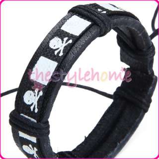 Adjustable Skull Pirate Bracelet Wristband Cuff Mens  