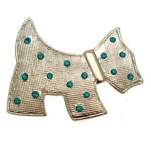 Acosta Brooches   Silver Colored with Aqua Crystal   Scottish Terrier 