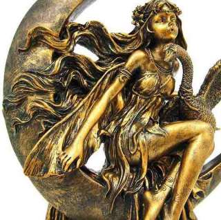 Bronzed Finish Crescent Moon Fairy Statue Figure  