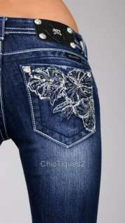 Miss Me Jeans Crystal Stitch Aloha Flower Denim Boot Cut JP5473B Sz 25 