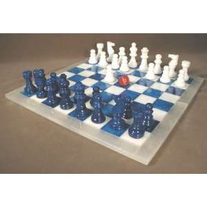  Scali Blue and White Alabaster Chess Set Toys & Games