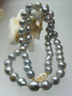 AKOYA SALTWATER CULTURED SILVER/BLUE PEARL 14K GOLD NECKLACE 17.25 