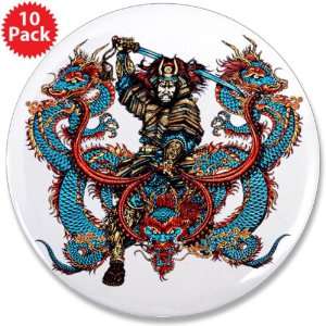   Button (10 Pack) Japanese Samurai with Dragons 
